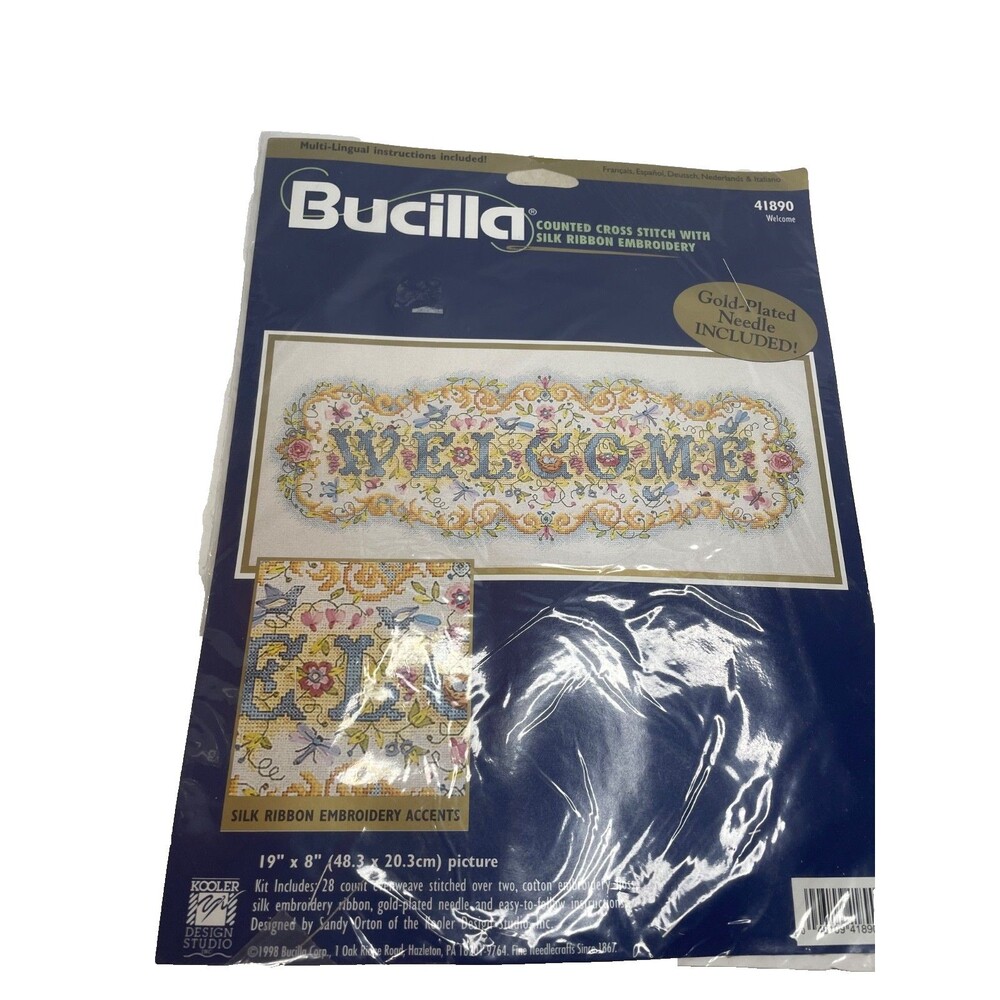 Bucilla Counted Cross Stitch Kit Floral Welcome & Banners Carnation Welcome Kit